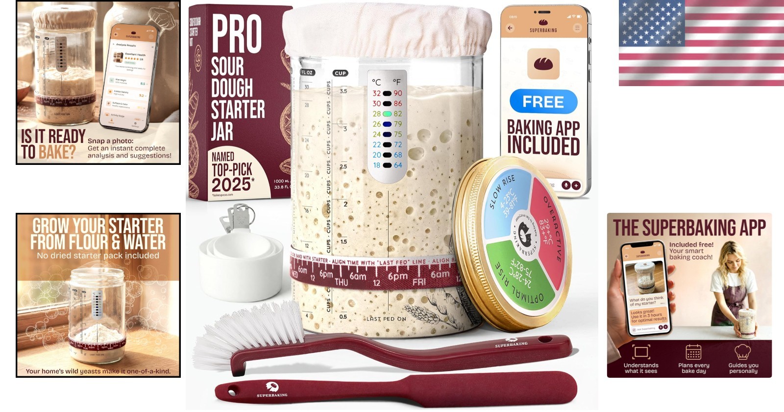 Artisan Sourdough Starter Jar – 34oz Glass Container with Complete Baking Tools