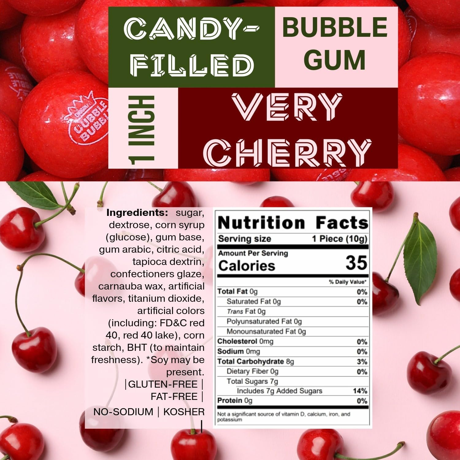 Very Cherry Dubble Bubble Gumballs | Candy Filled Bubble Gum Balls 1″ | 1.5 Poun