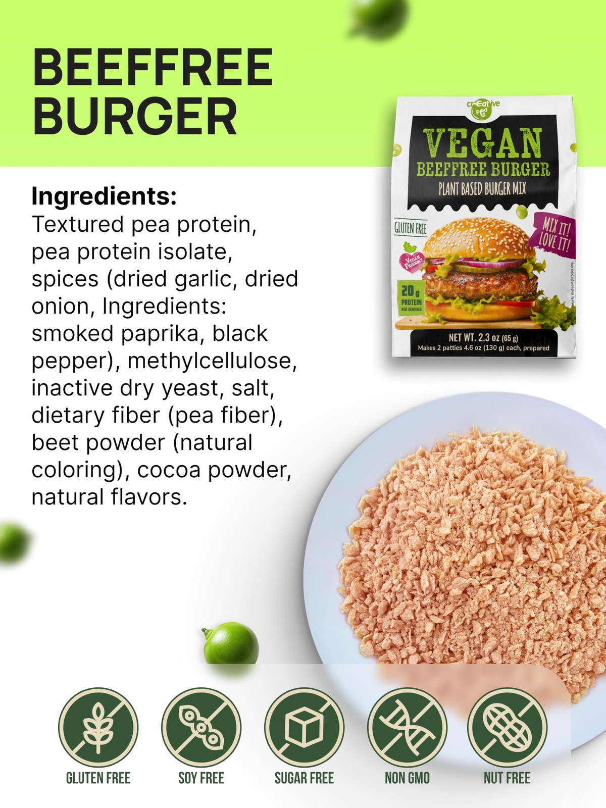 Creative Pea Beeffree Burger Mix 4-Pack Plant-Based Patties High-Protein