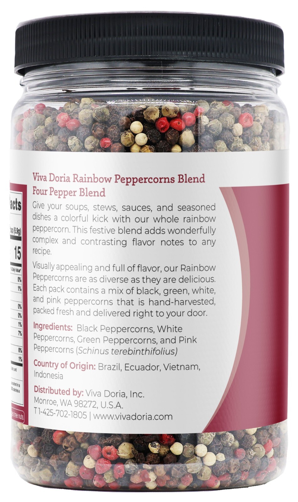 Viva Doria Rainbow Peppercorns, 16 oz – 4 Peppercorn mix, for grinder refills