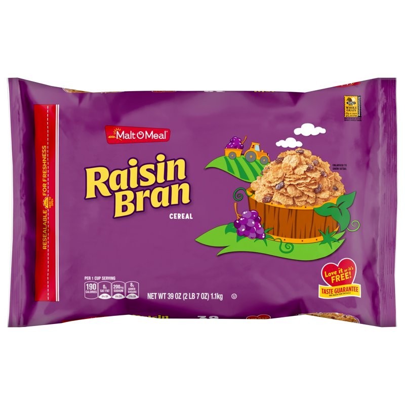 Malt-O-Meal Raisin Bran Cereal, Family Size Breakfast Cereal, 39 OZ Bag..