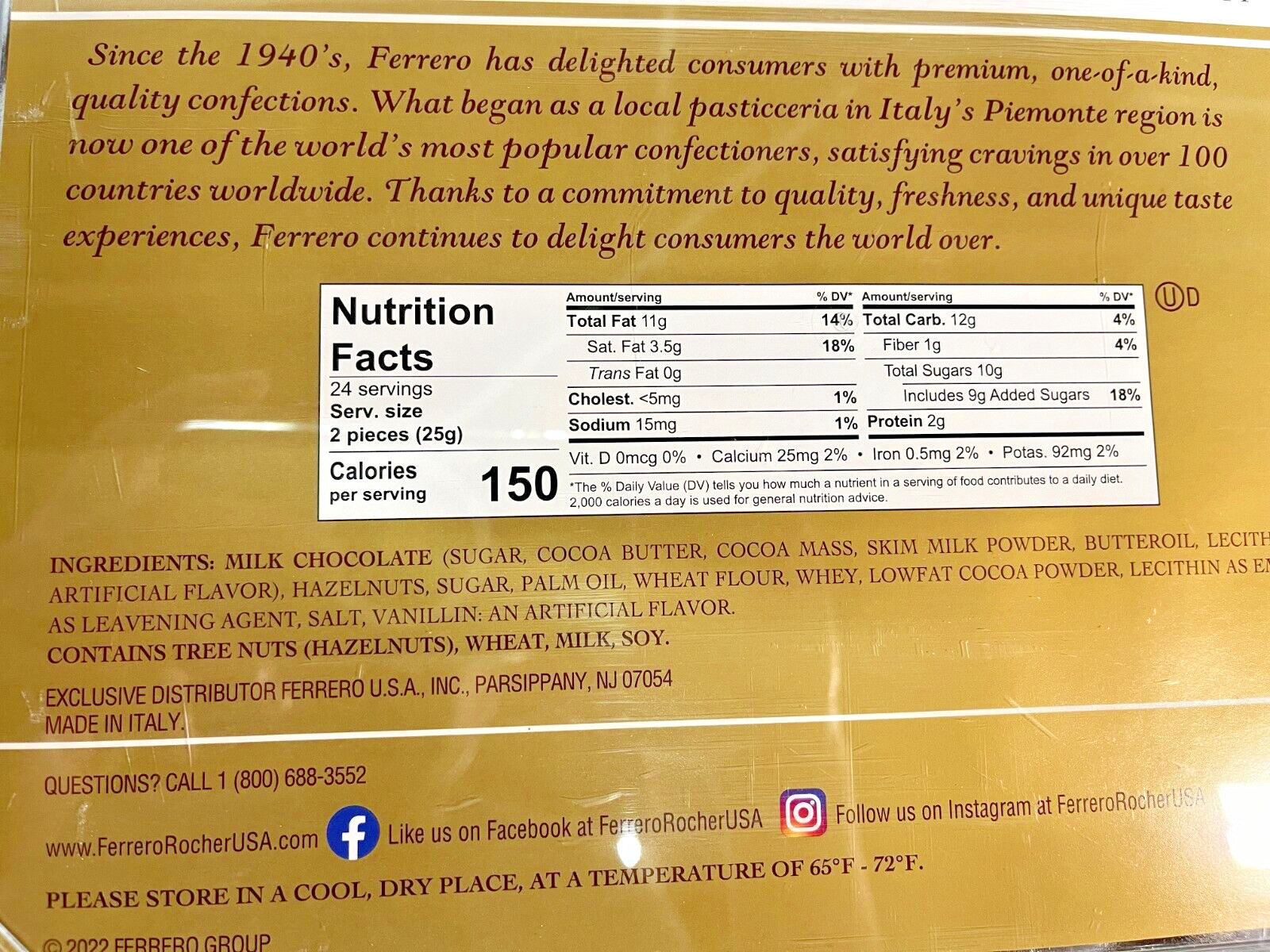 Ferrero Rocher Fine Hazelnut Chocolates 21.2 oz 600g (1 box) Made In Canada