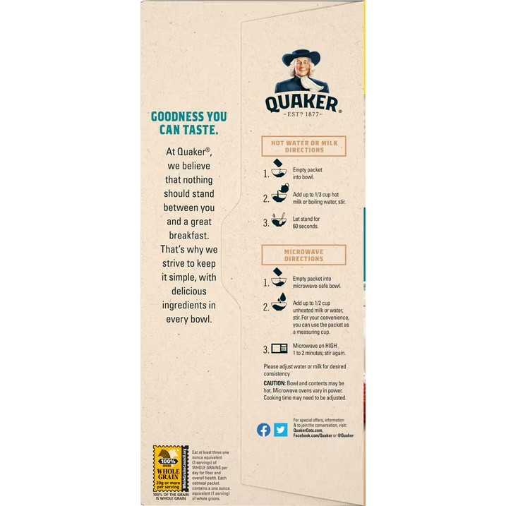 Quaker Instant oatmeal fruit & cream Variety Pack – 20 individual Packets…