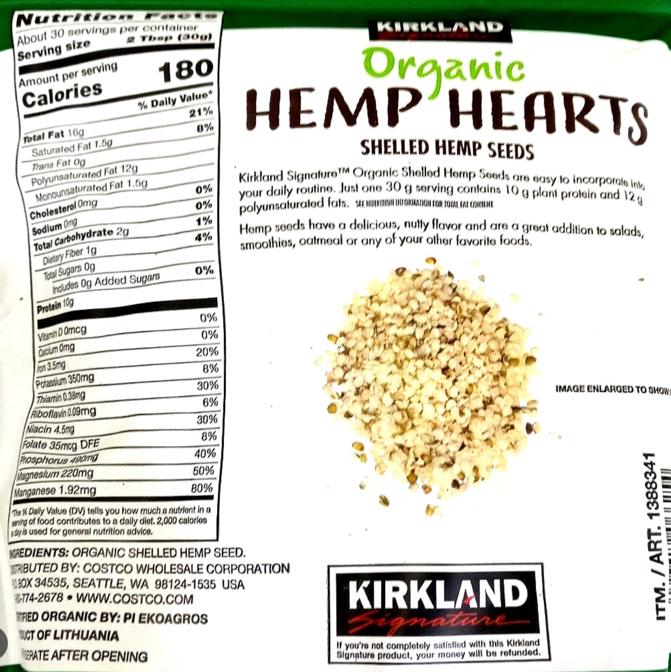 Kirkland Signature Organic Hemp Hearts, 32 Ounce (2 Lbs)