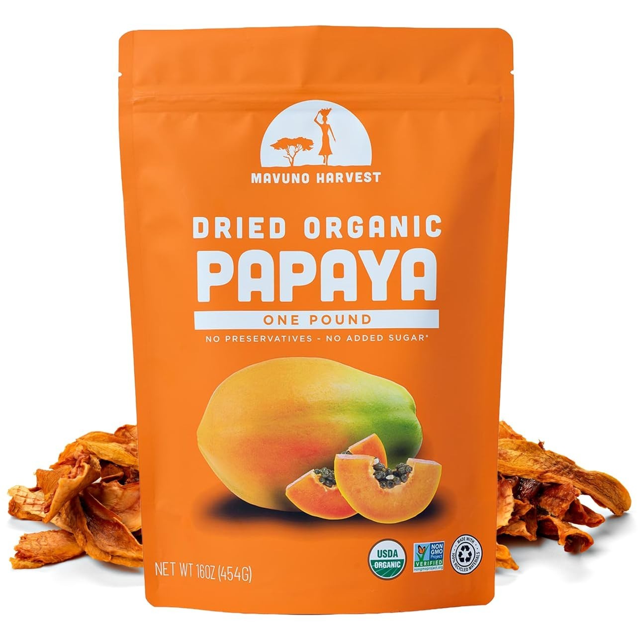 Organic Dried Papaya – No Sugar Added – 1 lb Resealable Bag | Natural & Prese…