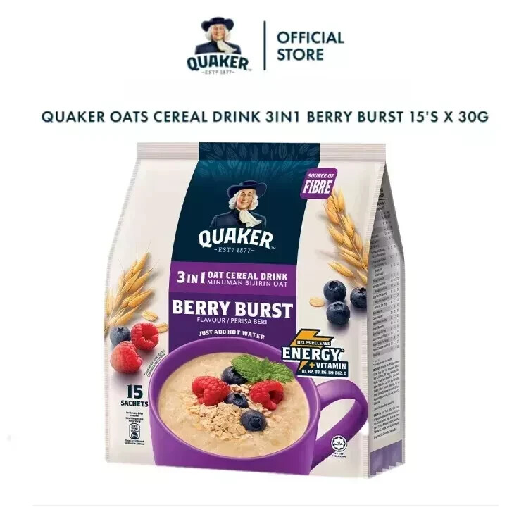 Quaker Oat Cereal Drink 3in1 Berry Burst 15’s x 30g Free Shipping World Wide