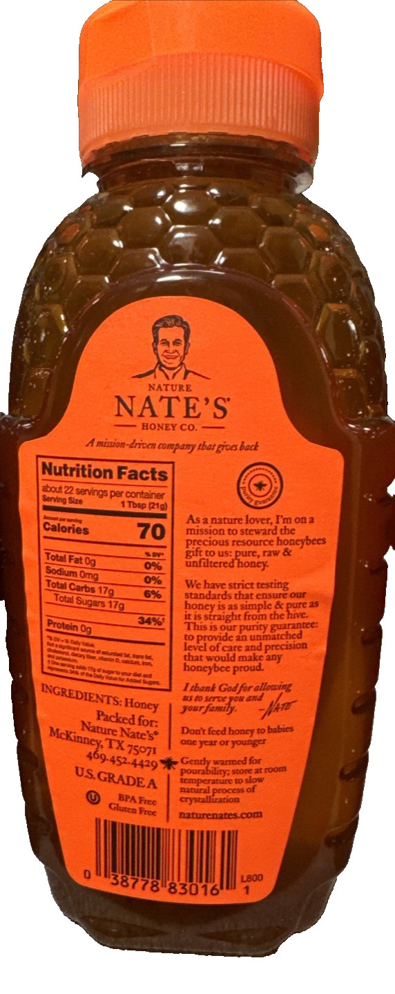 Honey Raw & Unfiltered 100% Pure Nate’s Honey Lot of 4