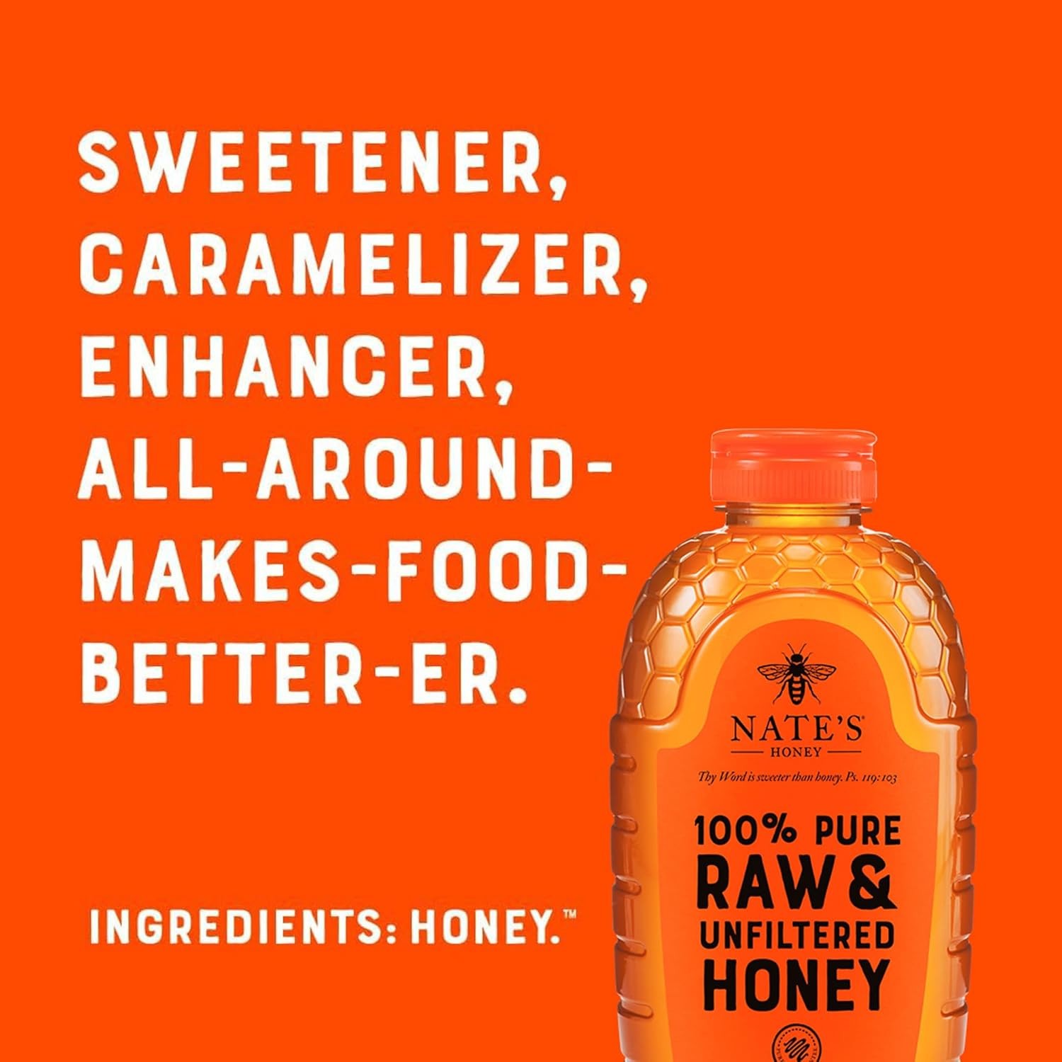 Nate’s 100% Pure Raw & Unfiltered Honey – Award-Winning Taste 32oz. Squeeze Bo