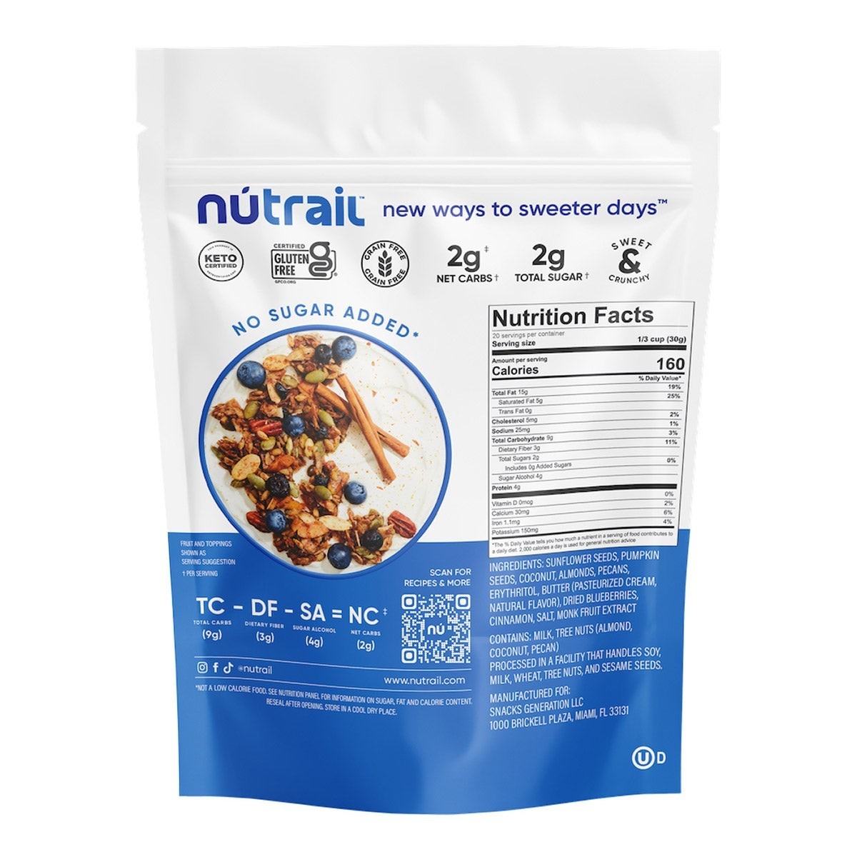 NuTrail Nut Granola Blueberry Cinnamon No Sugar Added 22 oz