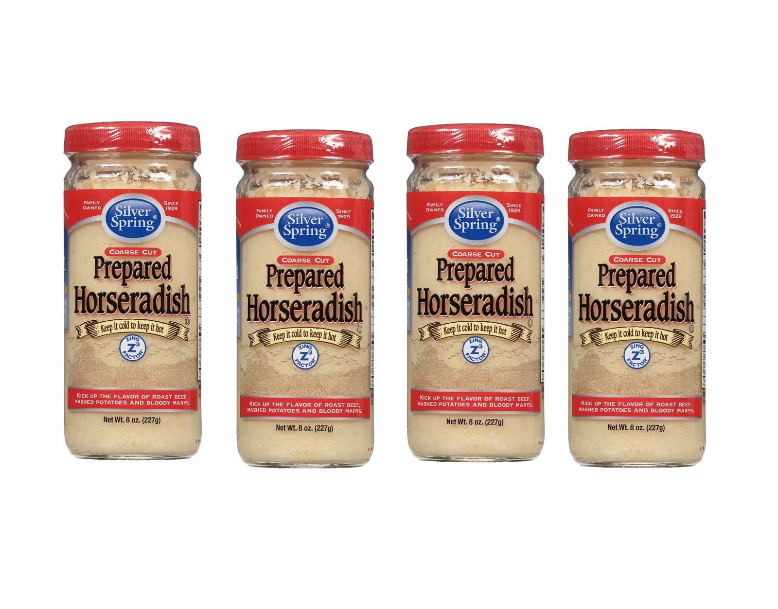 4 Pack Silver Spring Prepared Horseradish Sauce, Creamy Hot Horseradish 8 oz Jar