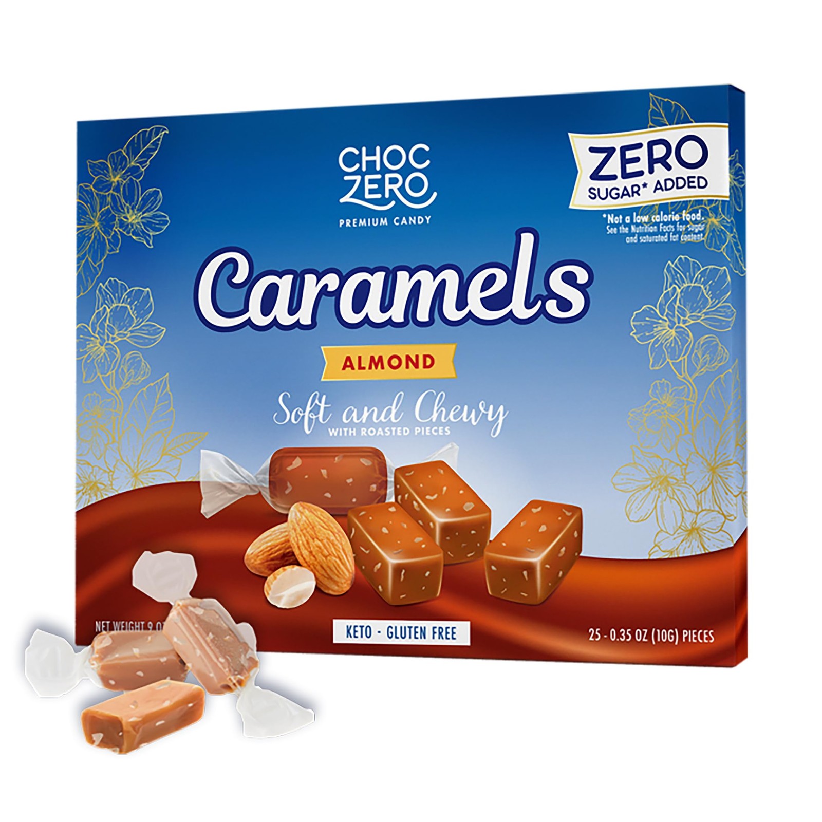 ChocZero Almond Caramels, Sugar Free Caramel Candy with 9 Ounce (Pack of 1)