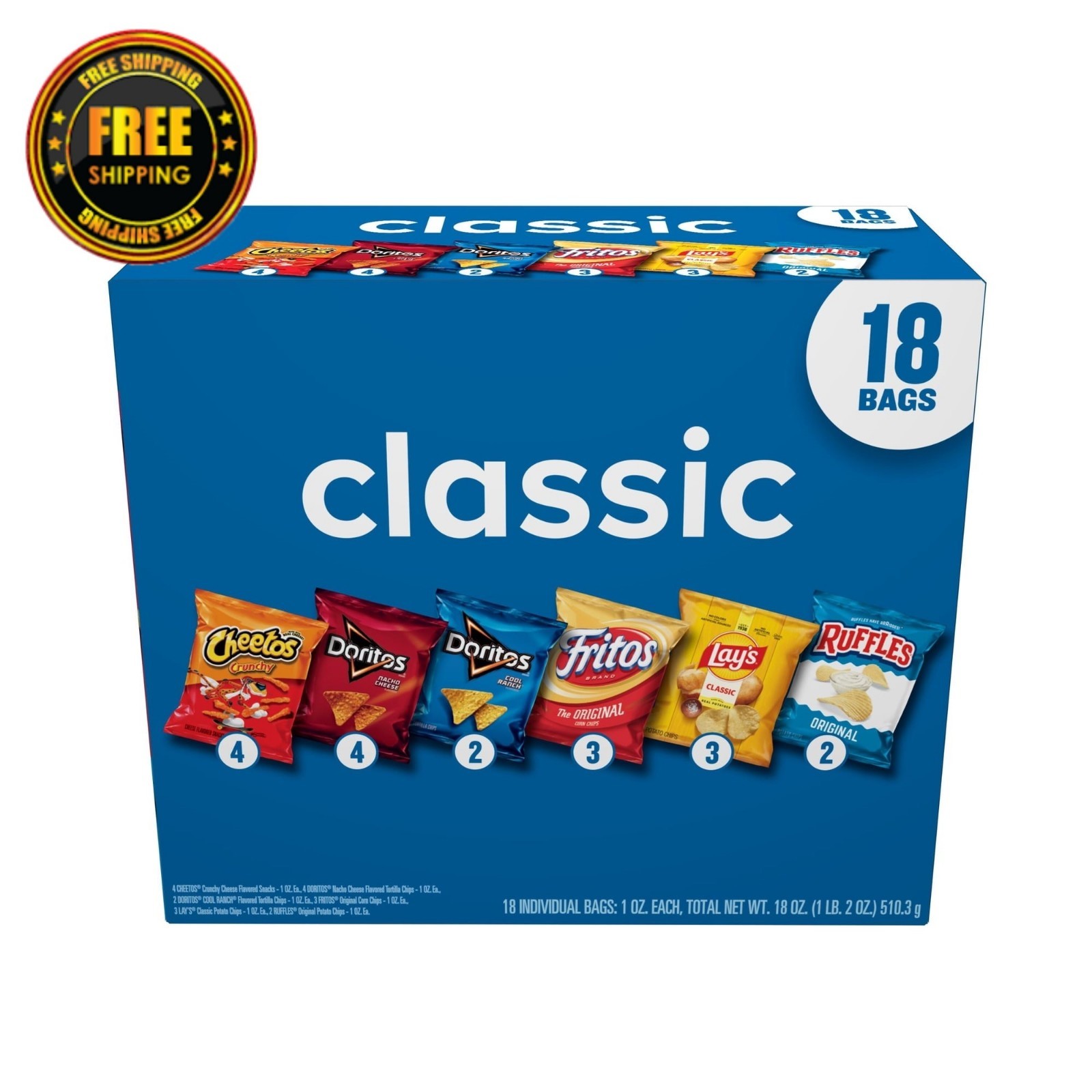 Frito-Lay Classic Mix Variety Pack, 18 Count Snack Chips
