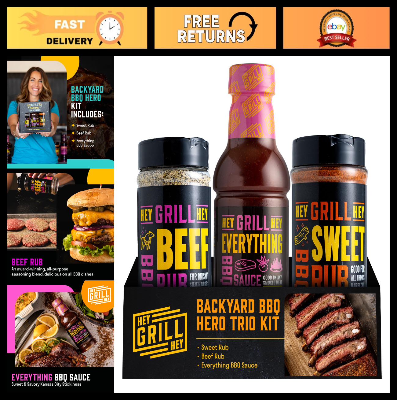 BBQ Seasoning & Sauce Gift Set | Beef Rub, Sweet Rub, Everything Sauce | Grill M