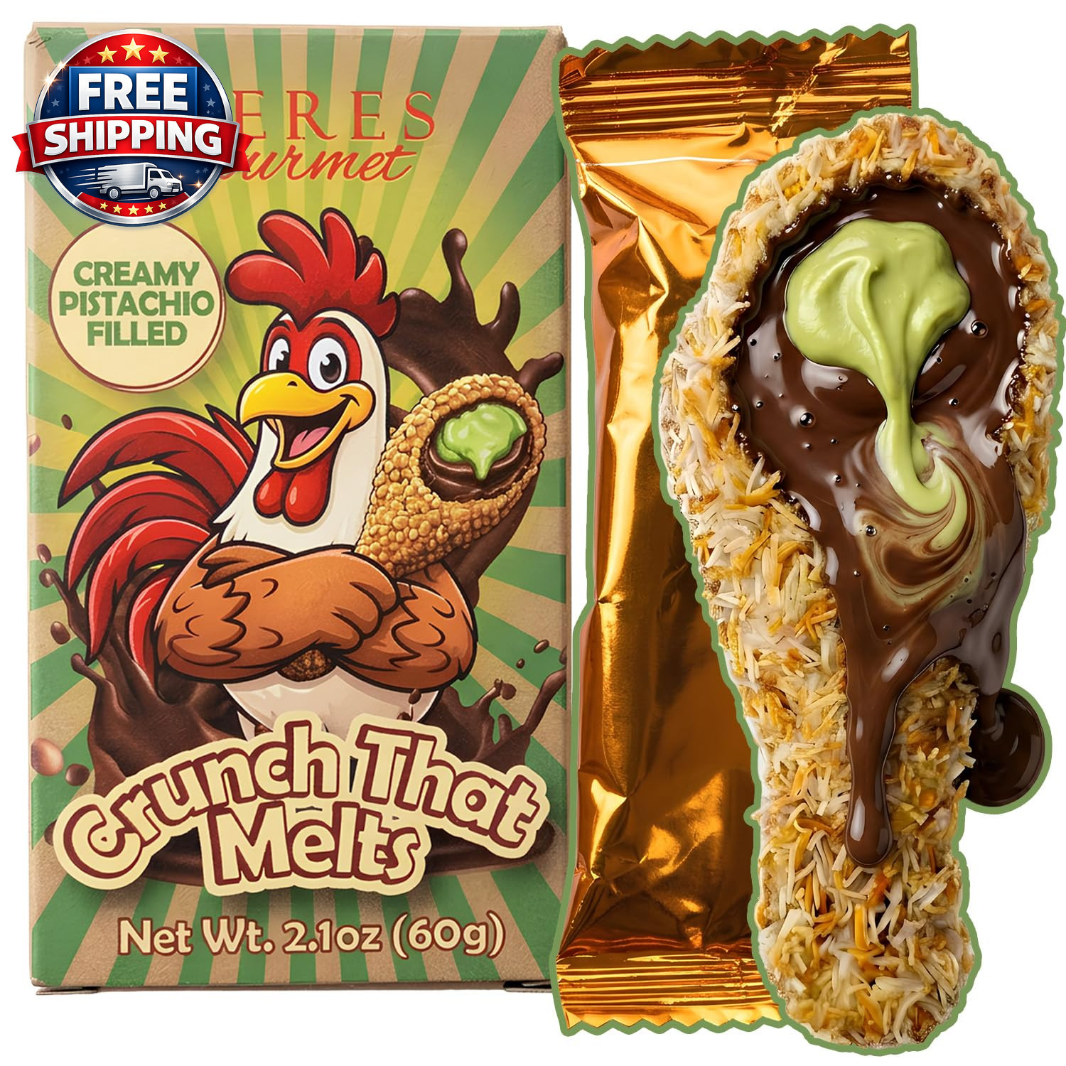 Dubai Chocolate Bar – Fun Chicken Drumstick Candy with Pistachio Cream 60G