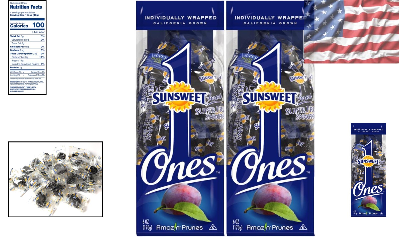 Gold Label California Individually Wrapped Prunes 6oz – Pack of 2 for On-the-Go