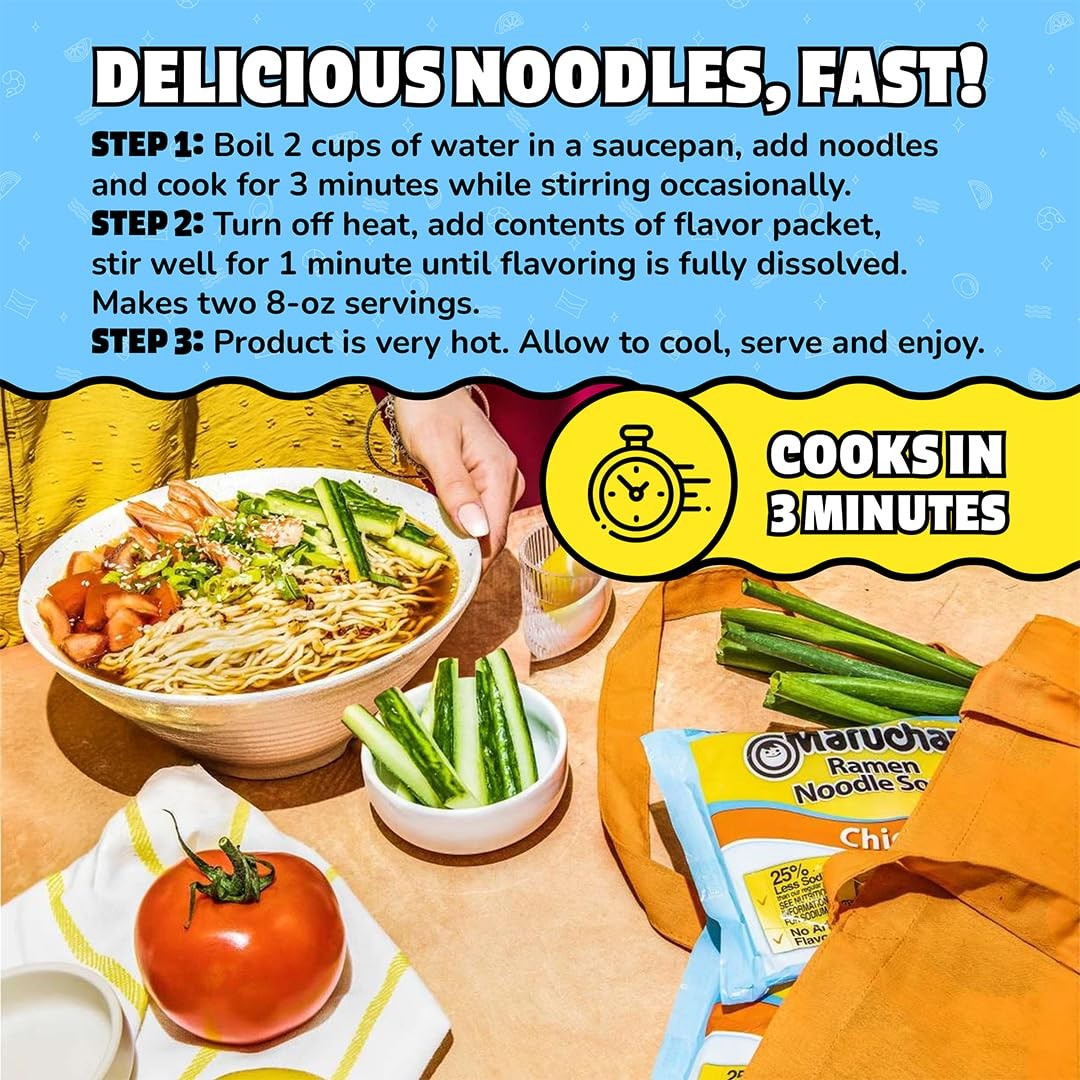 Low Sodium Chicken Ramen Noodles 24 Pack Quick 3 min Instant Soup Meal