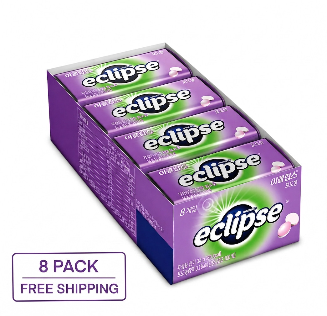 [8 Packs]Eclipse Grape Mint Candy 34g x 8 Tin Case Sugar Free Fresh Breath Korea