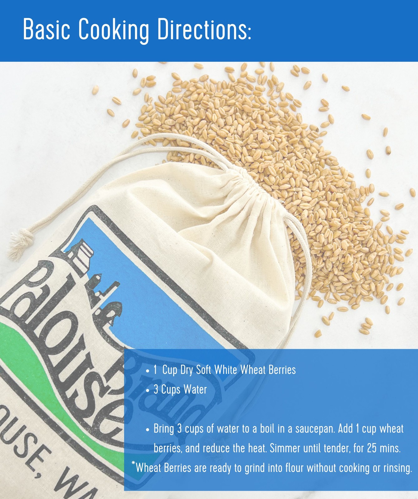 Palouse Brand Soft White Wheat Berries | Bulk | 25 LBS