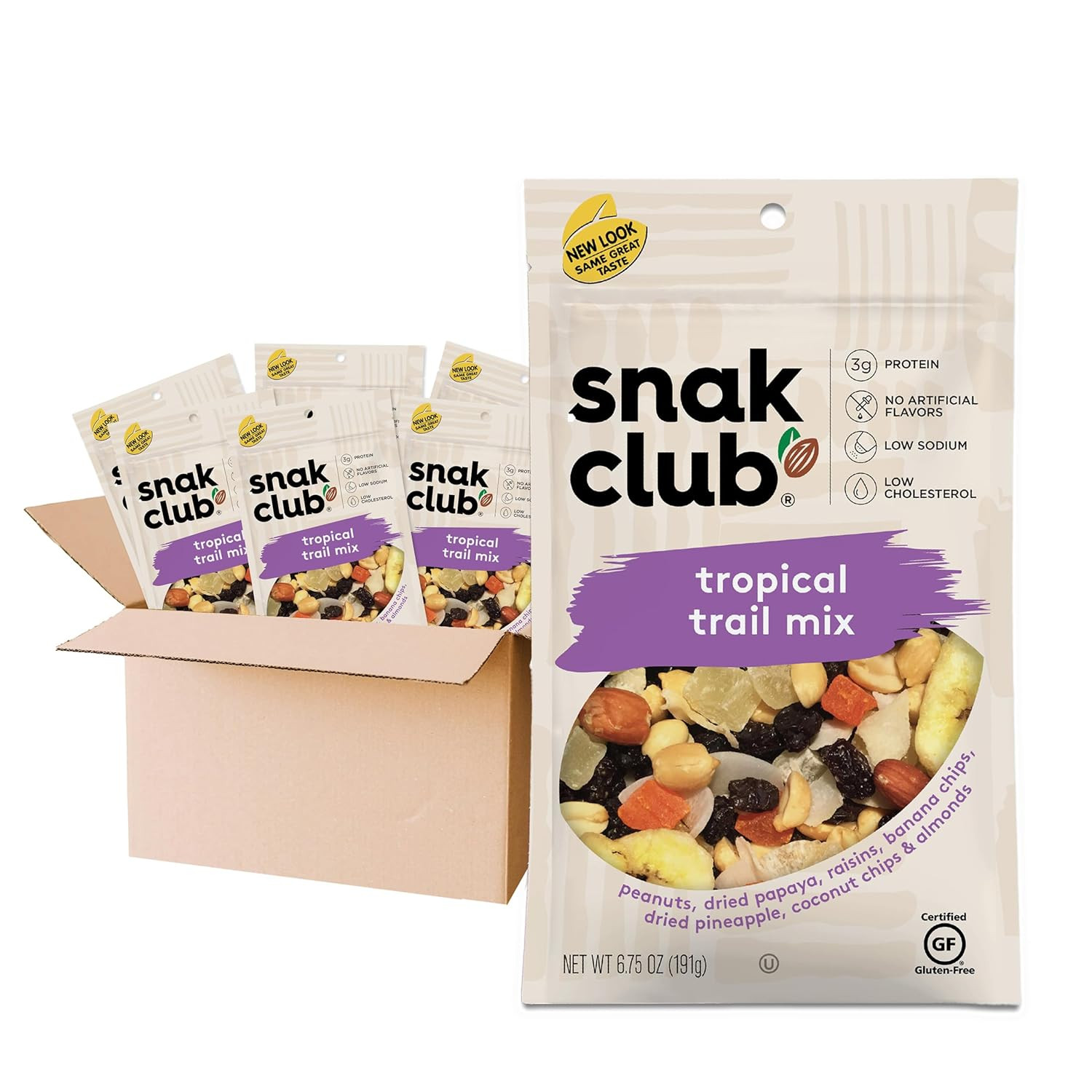 Tropical Trail Mix with Peanuts, Dried Papaya, Raisins, Banana Chips, Dried Pine