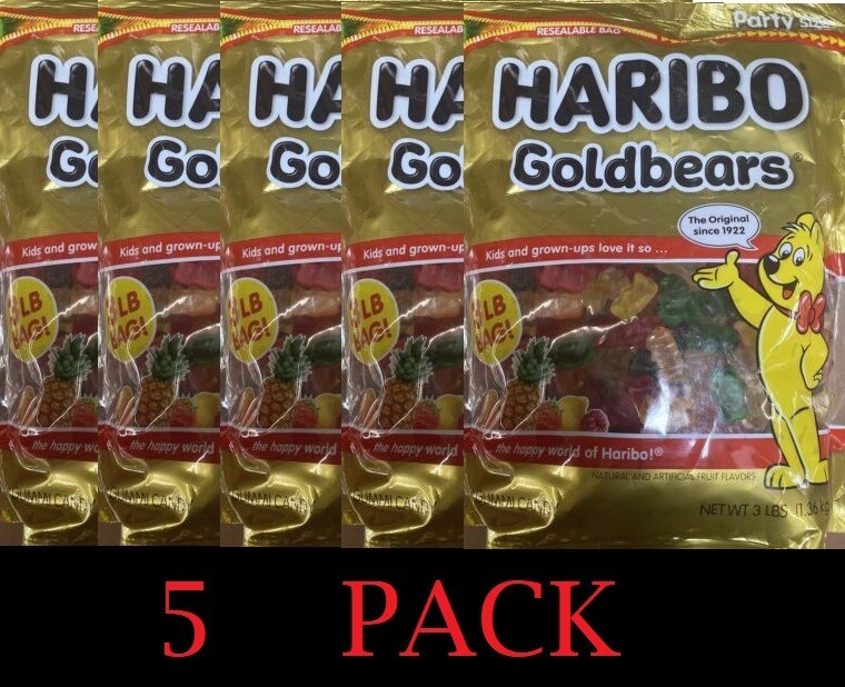 Haribo Gummy Bears Fruit Chewy Candy Gummi ~ Goldbears 48 oz Bag – 3 LBS 5 PACK