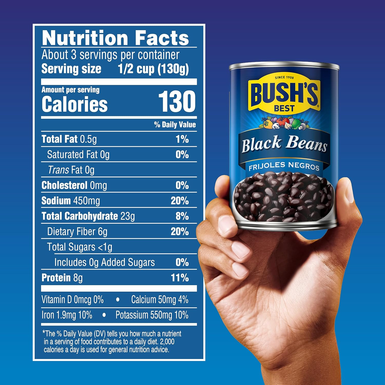15 Oz Canned Black Beans, Source of Plant Based Protein and Fiber, Low Fat, Glut