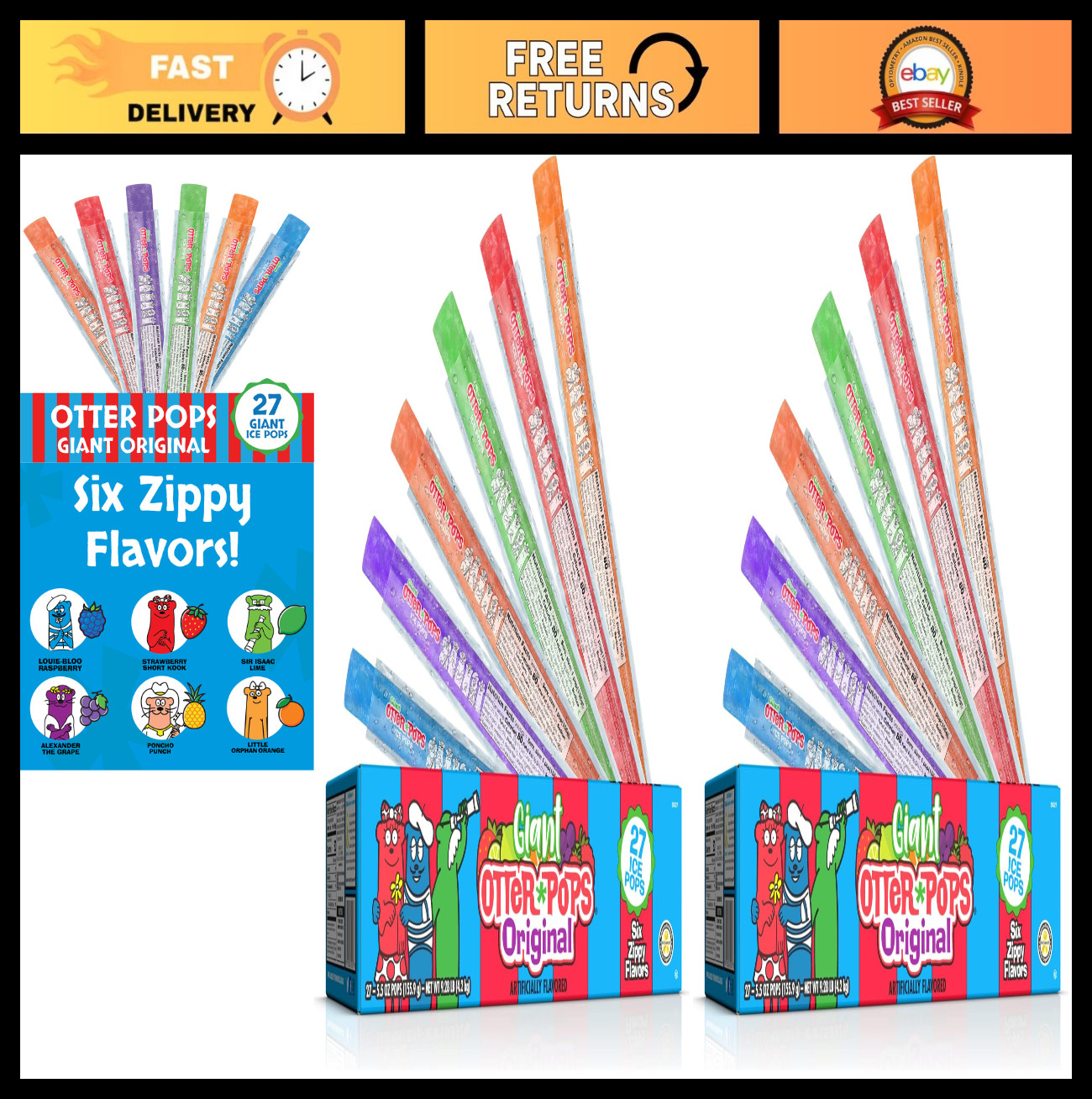 Giant Ice Pops – 27 Gluten-Free Treats in 6 Zippy Flavors – Pack of 2, 5.5oz Eac
