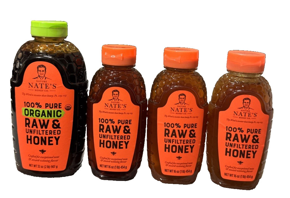 Honey Raw & Unfiltered 100% Pure Nate’s Honey Lot of 4