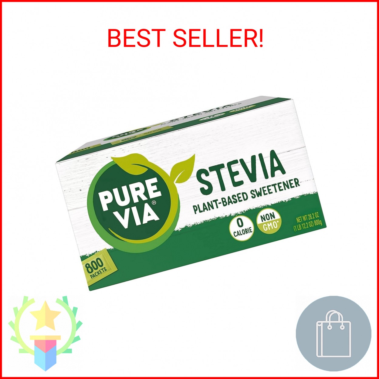 Pure Via Stevia Sweetener 28.2oz (800 packets)