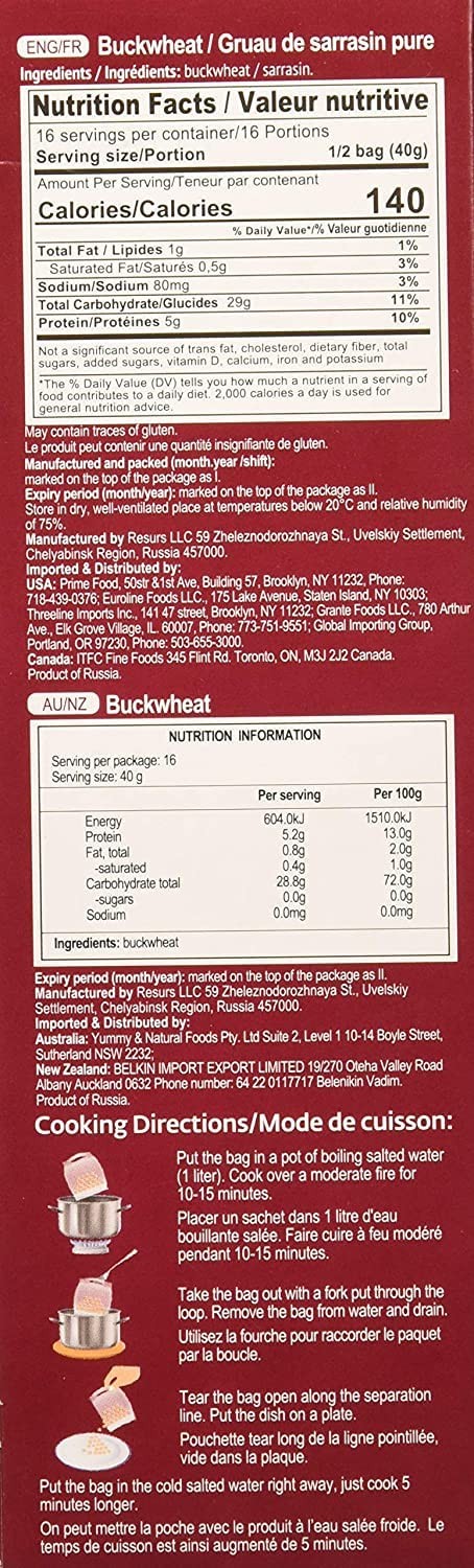Buckwheat BOIL-IN-BAG 8 Bags 80 Gr (Pack of 2)