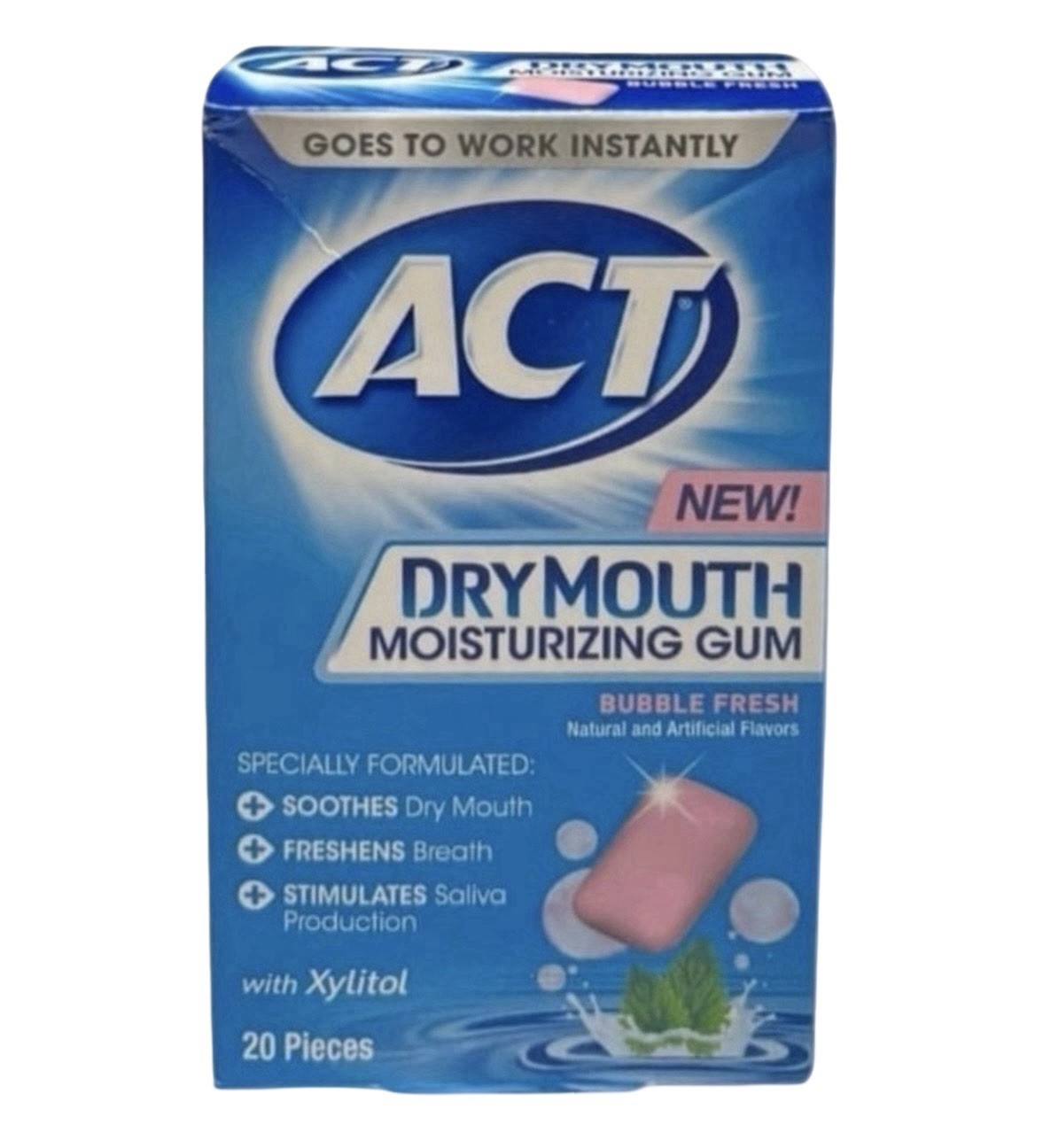 Act Dry Mouth Moisturizing Gum BUBBLE FRESH Sugar Free 20 Pieces/1 Box