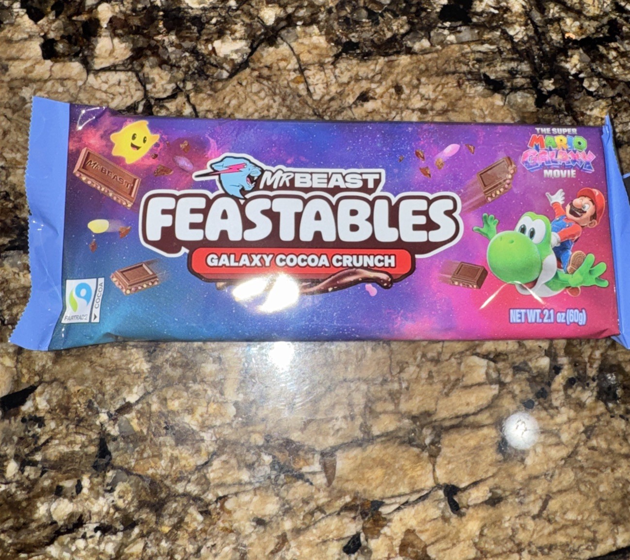 Super Mario Galaxy Movie Mr Beast Feastables Galaxy Cocoa Crunch Bar
