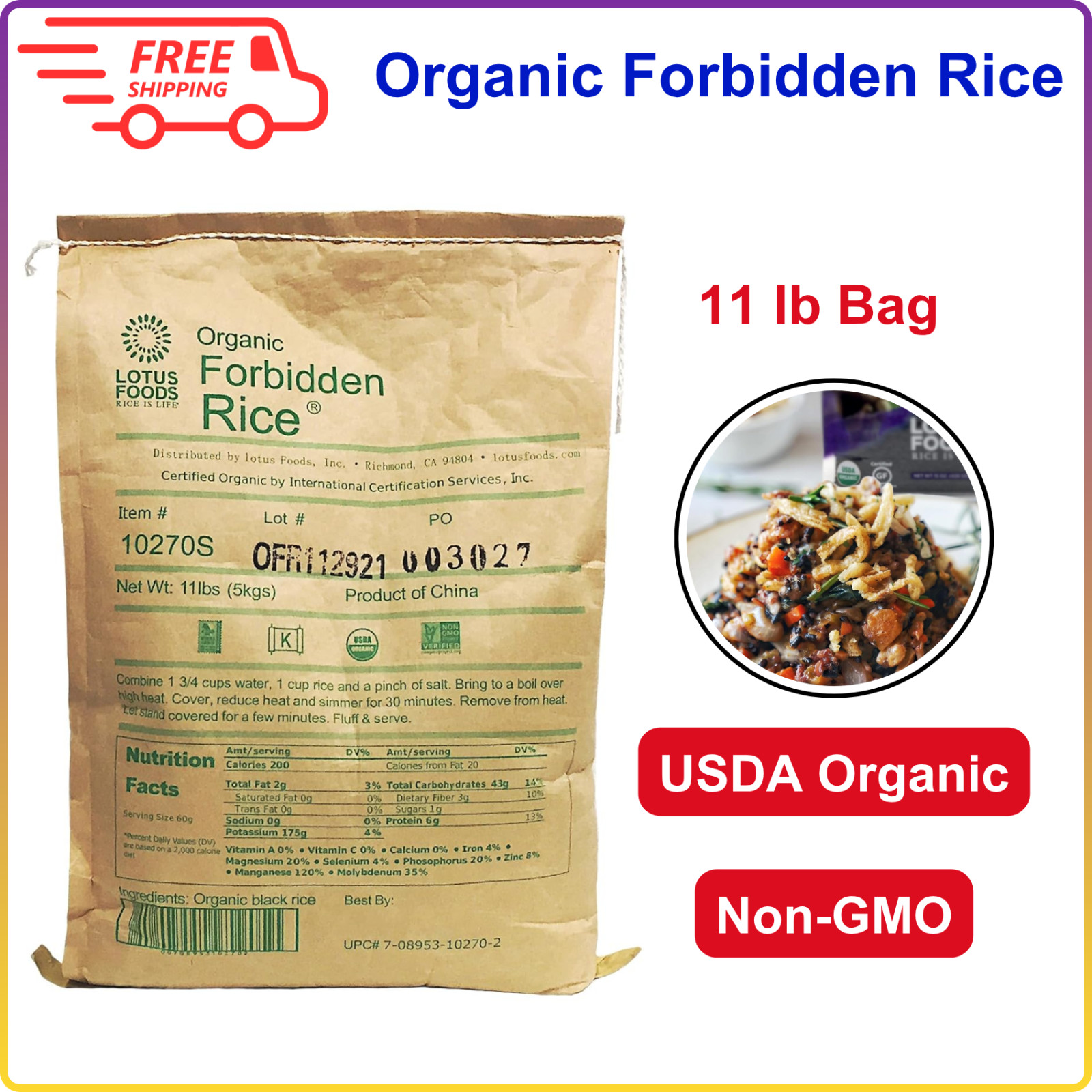 Lotus Foods Bulk Organic Forbidden Rice – Black Rice Organic, Non-GMO, Vegan