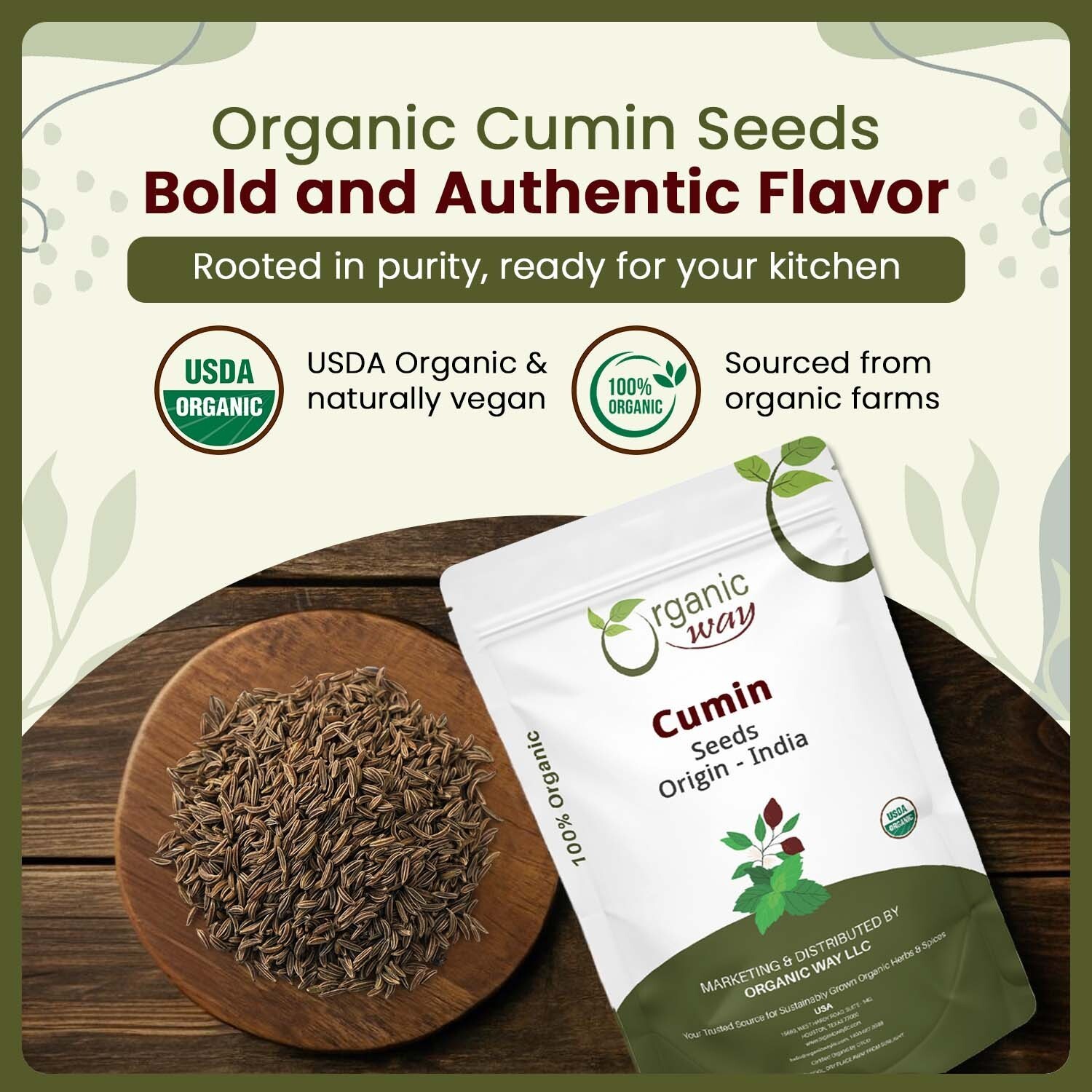 Organic Way Cumin / Jeera Seeds Whole – Organic, Kosher & USDA Certified