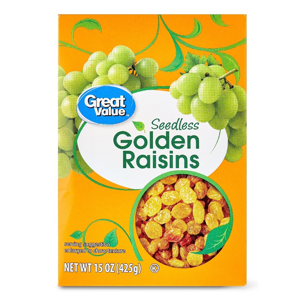 (4 pack) Great Value Seedless Golden Raisins Carton, 15 oz (425g)