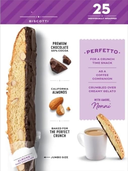 Almond Dark Chocolate Biscotti: 25 Count, 2lb,1.25 oz (943 g)
