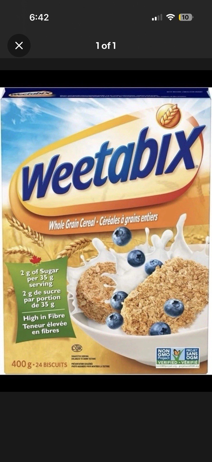 Weetabix Biscuits Whole Grain Cereal, Good Source of Fiber, Low in Fat, Heart He