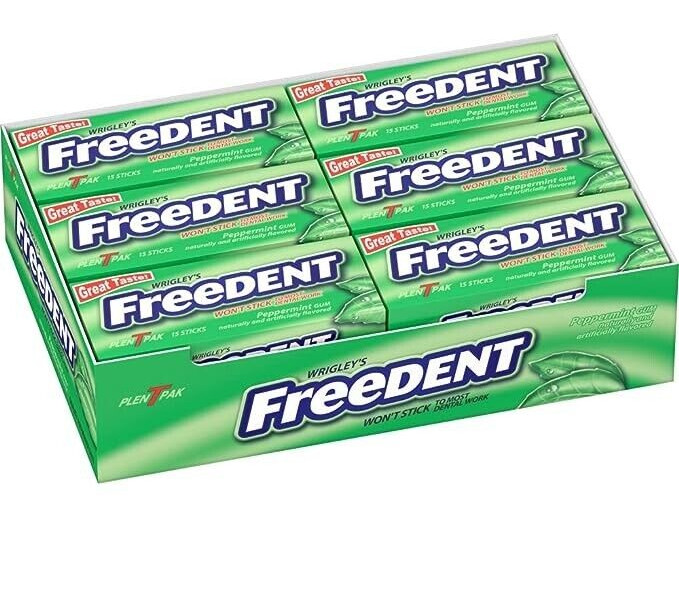 Freedent Nonstick Chewing Gum, Cool Peppermint Flavor, 15 Count, Pack of 12