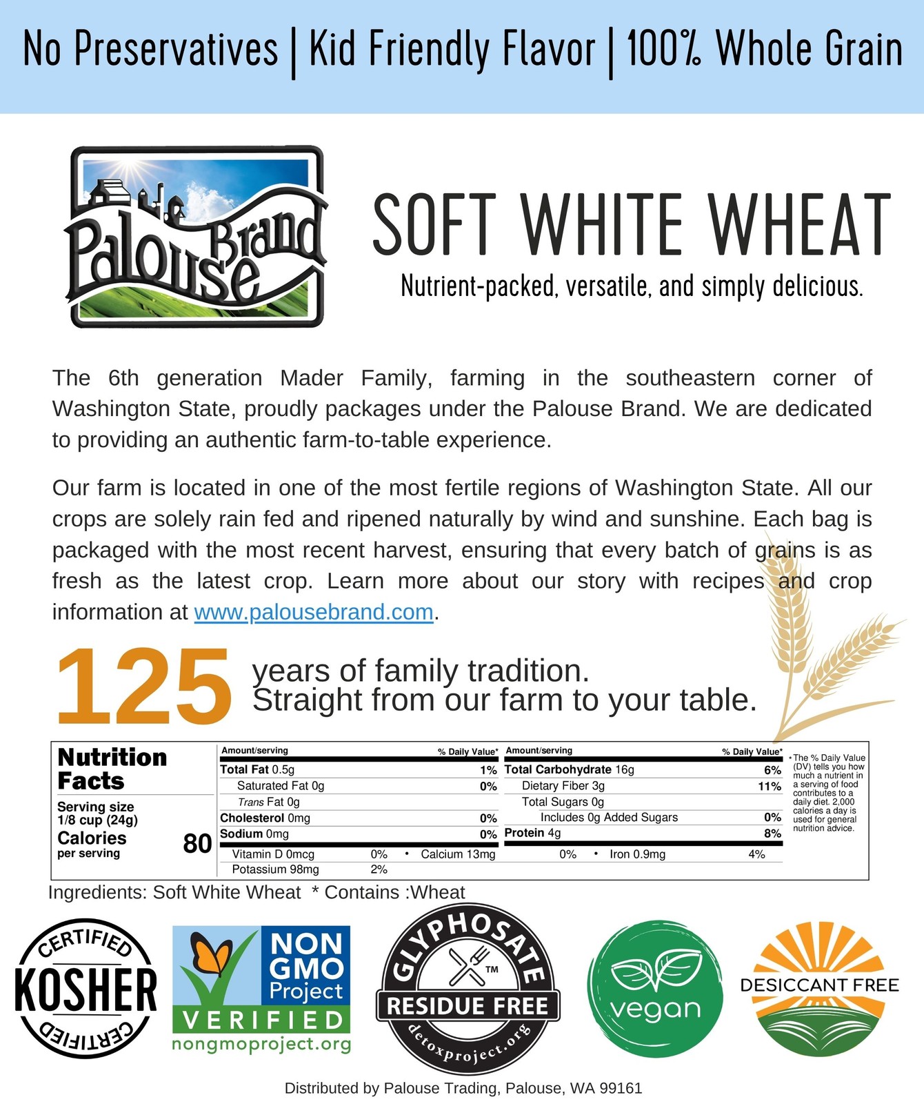 Palouse Brand Soft White Wheat Berries | Bulk | 25 LBS