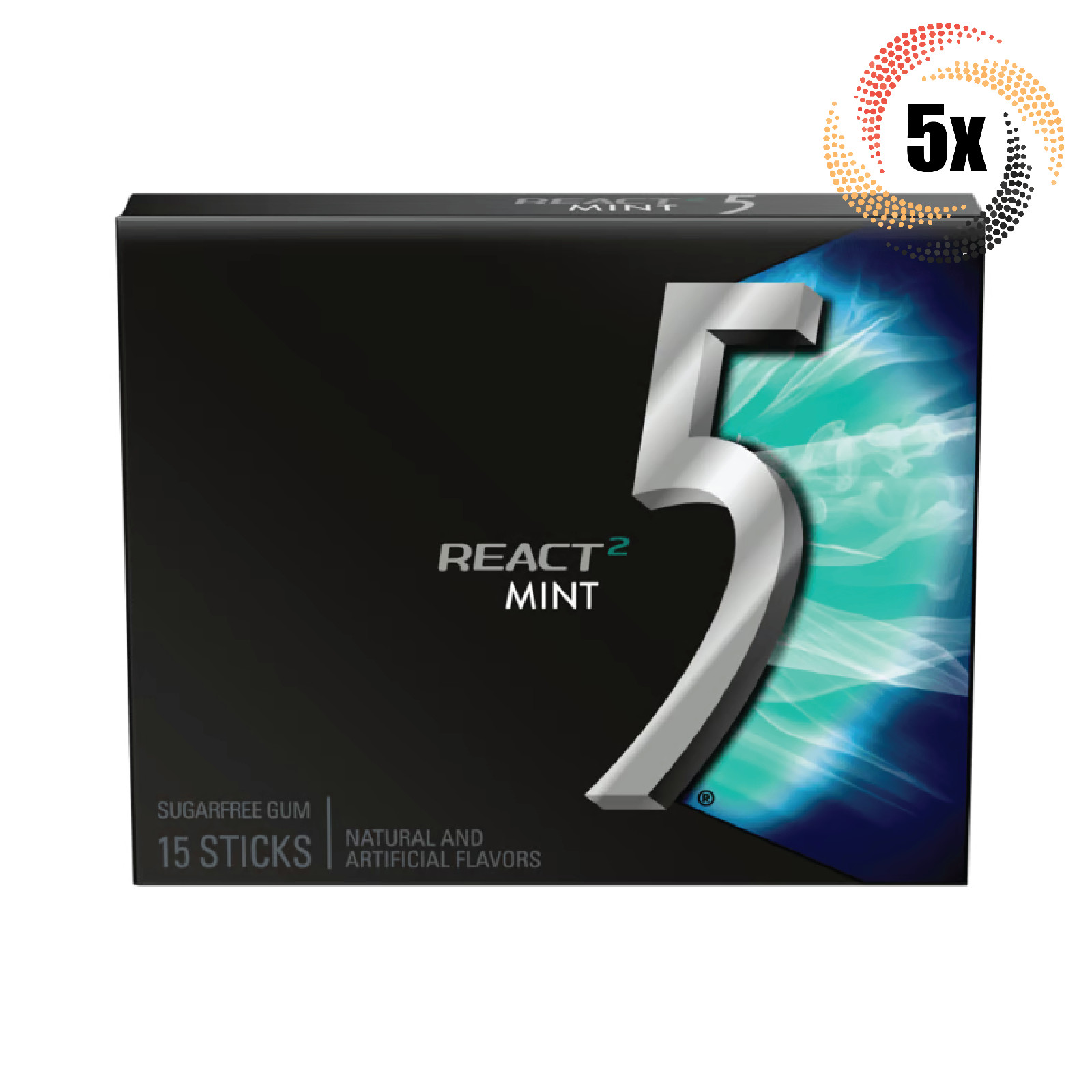 5x Packs 5 Gum React 2 Mint Flavor | 15 Sticks Per Pack | Fast Shipping