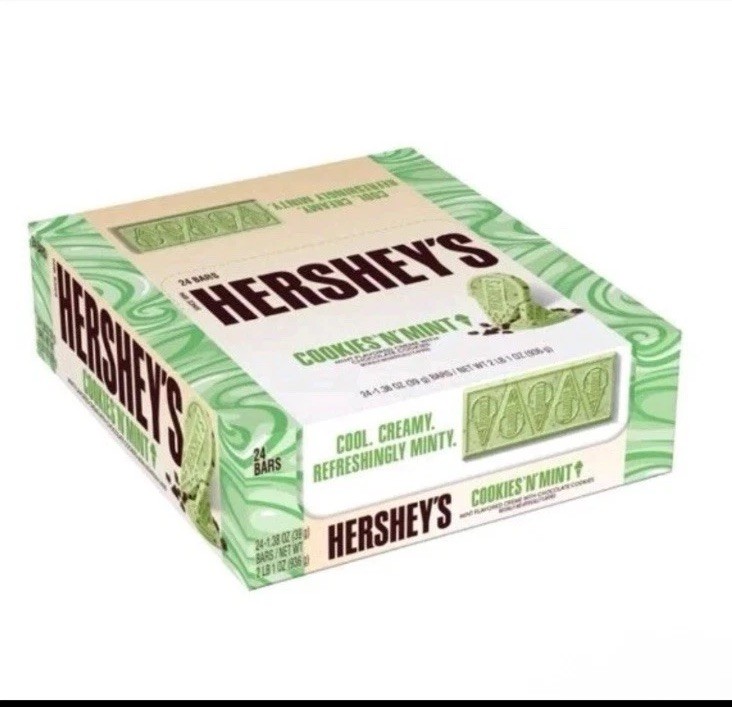 HERSHEY’S Cookies ‘N’ Mint Ice Cream Candy Bar, 1.38oz 24 bars Best By 11/25