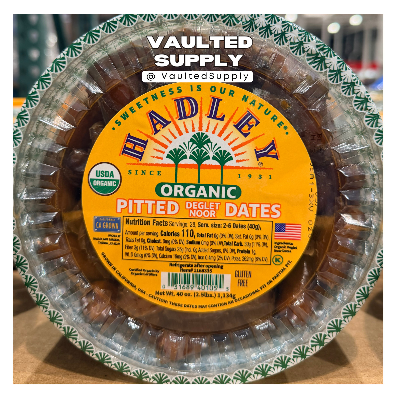 Hadley Organic Deglet Noor Dates 40 oz (2 Pack) USDA Organic Pitted Dates