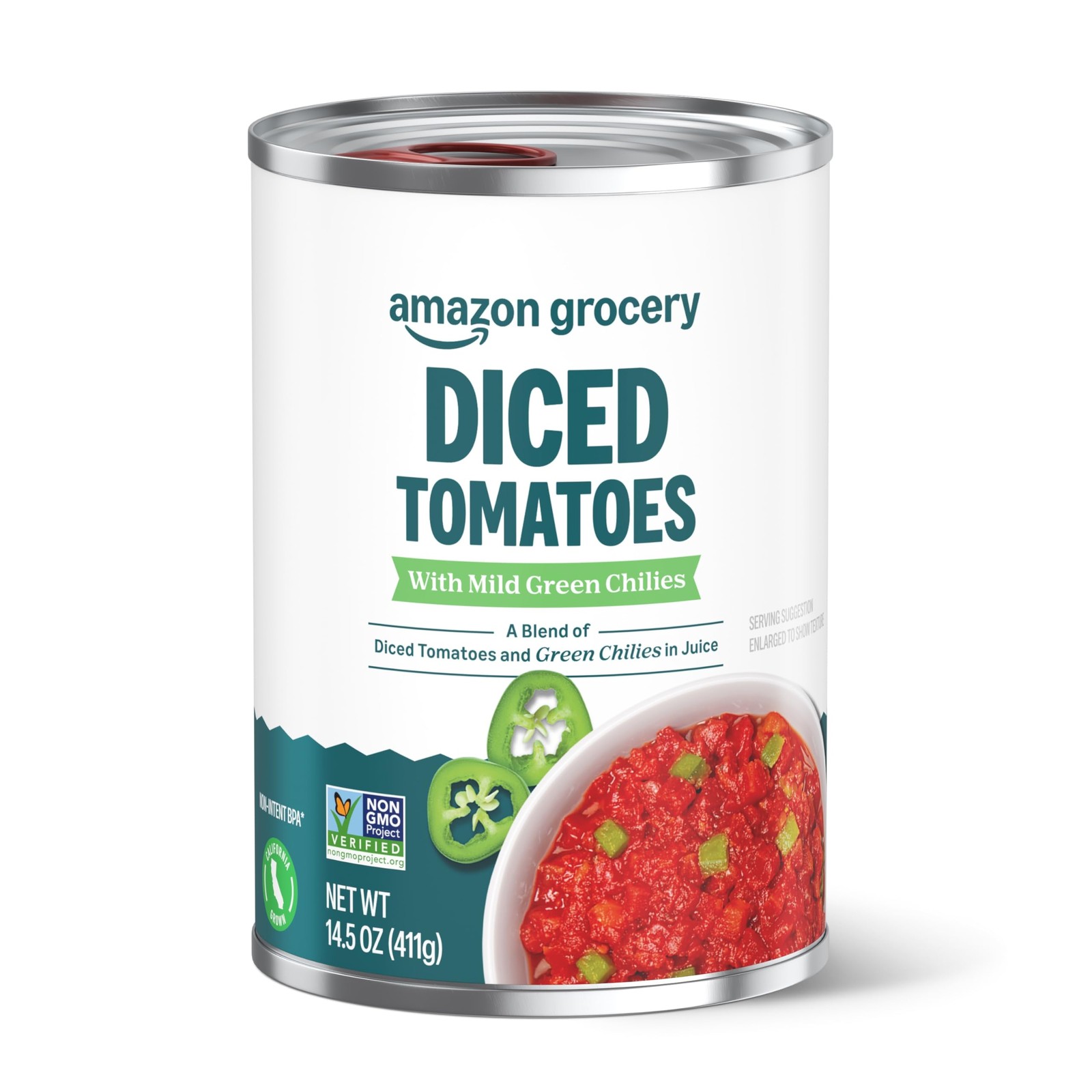 Amazon Grocery, Diced Tomatoes with Mild Green 14.5 Ounce (Pack of 1)