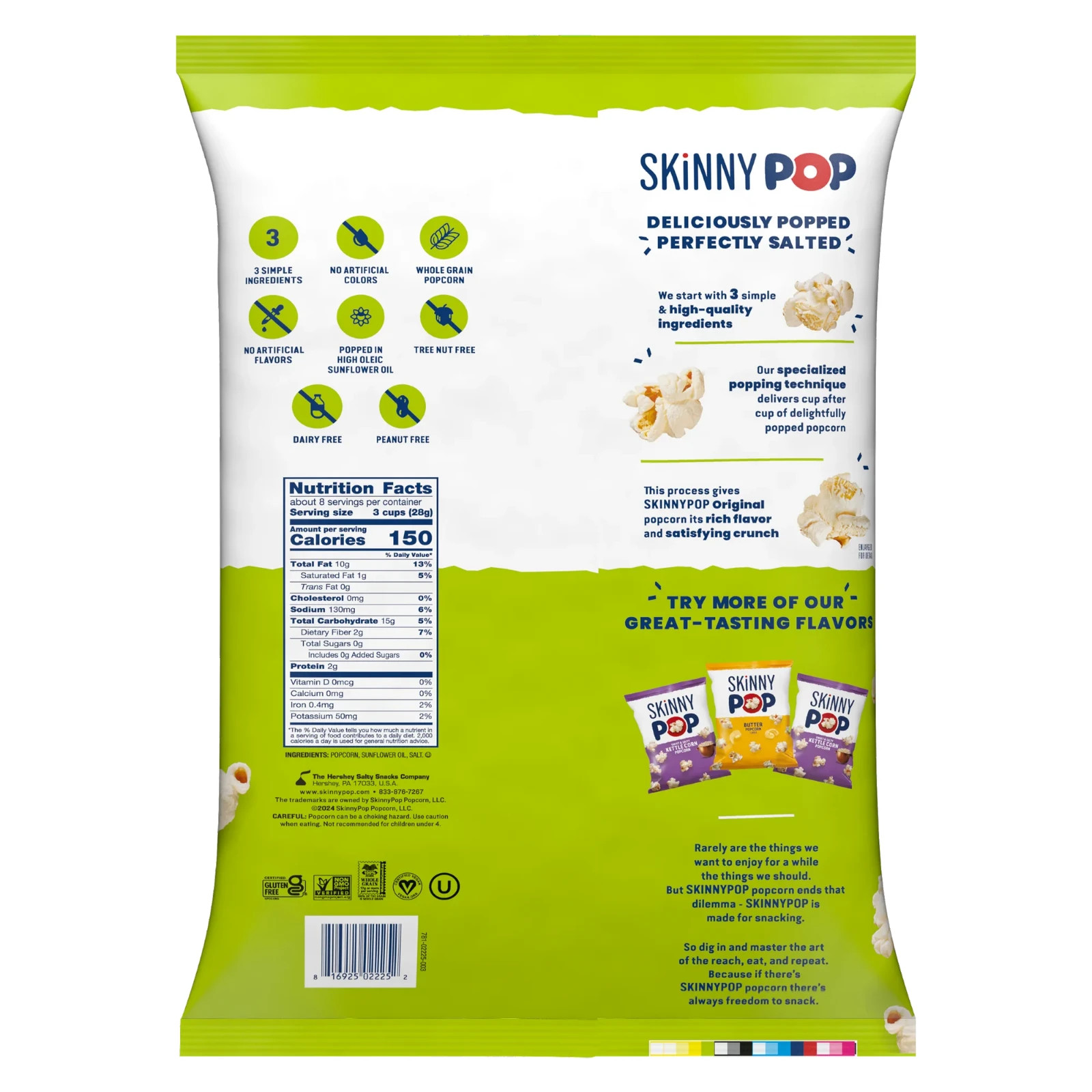 Skinnypop Popcorn, Original, Whole Grain, Dairy-Free Snack, 8Oz Family Size Bag
