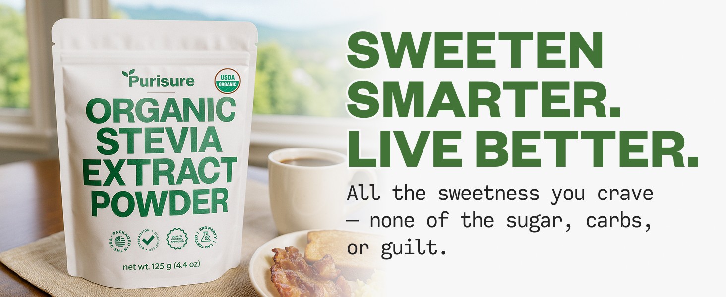 Purisure Stevia Powder Zero Calorie Zero Carb Pure Stevia Extract Sweetener