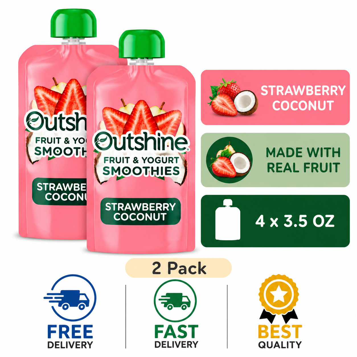 Outshine Strawberry Coconut Smoothie Snacks 4 Pack Pouches 2 Pack