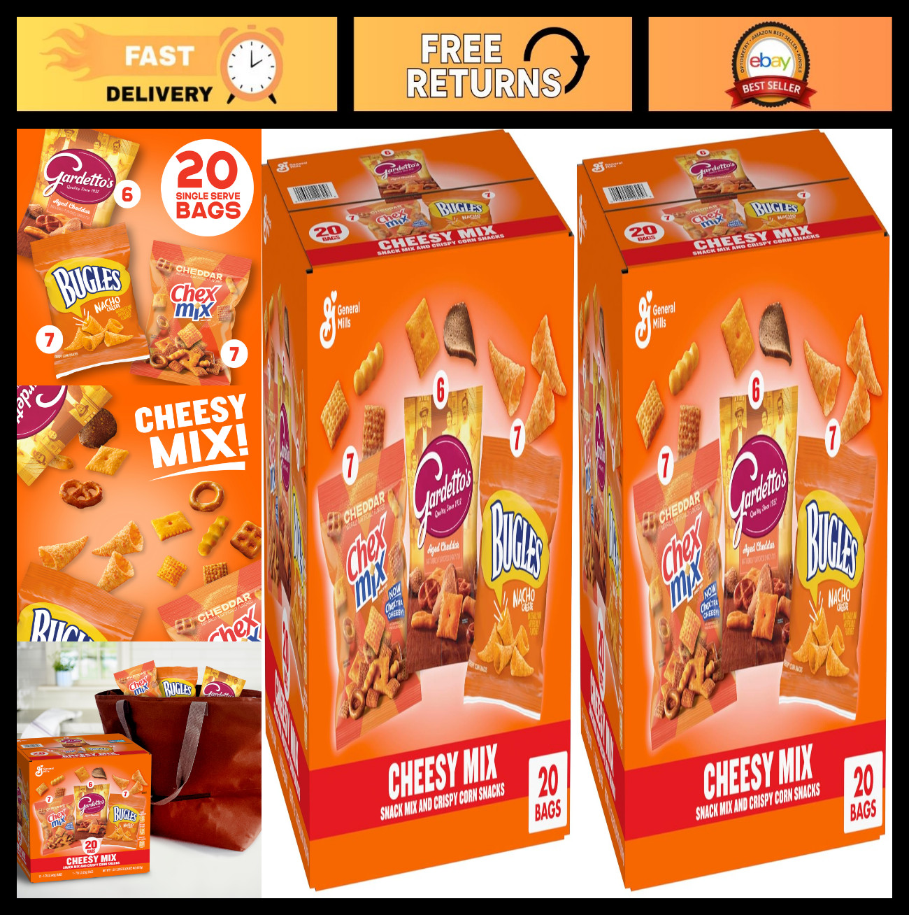 Cheesy Snack Variety Pack – Cheddar Chex Mix, Nacho Bugles, Aged Cheddar Gardett