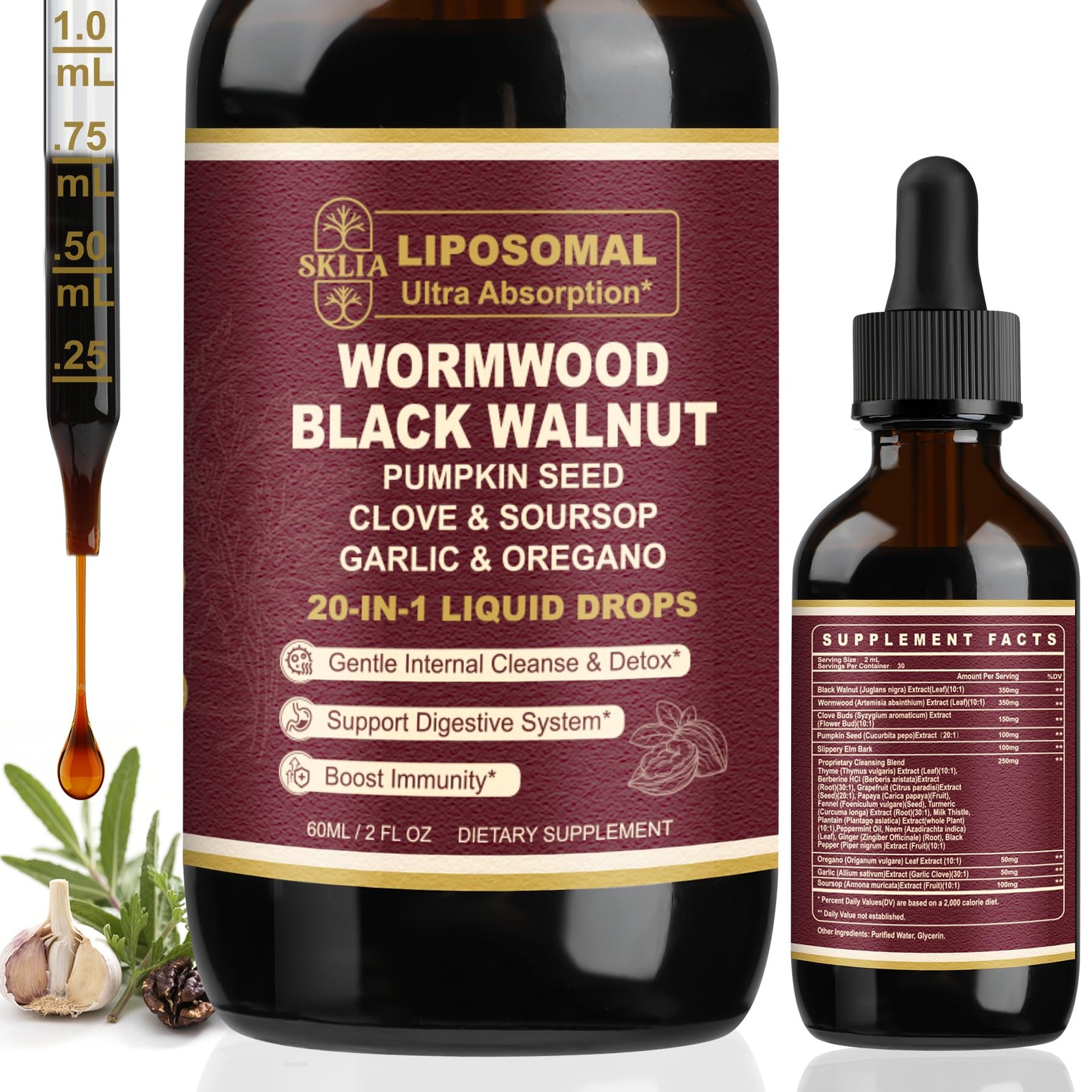 20-in-1 Liposomal Wormwood Black Walnut Cleanse for 2 Fl Oz (Pack of 1)