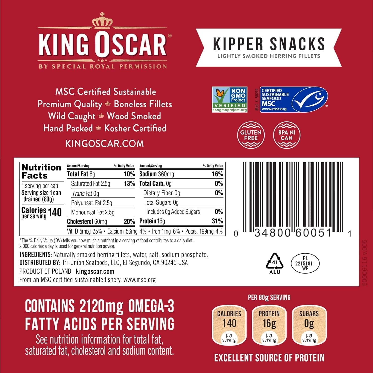 High-Protein Canned Herring, 12 Pack of 3.54 oz Fillets – Keto Friendly Snack