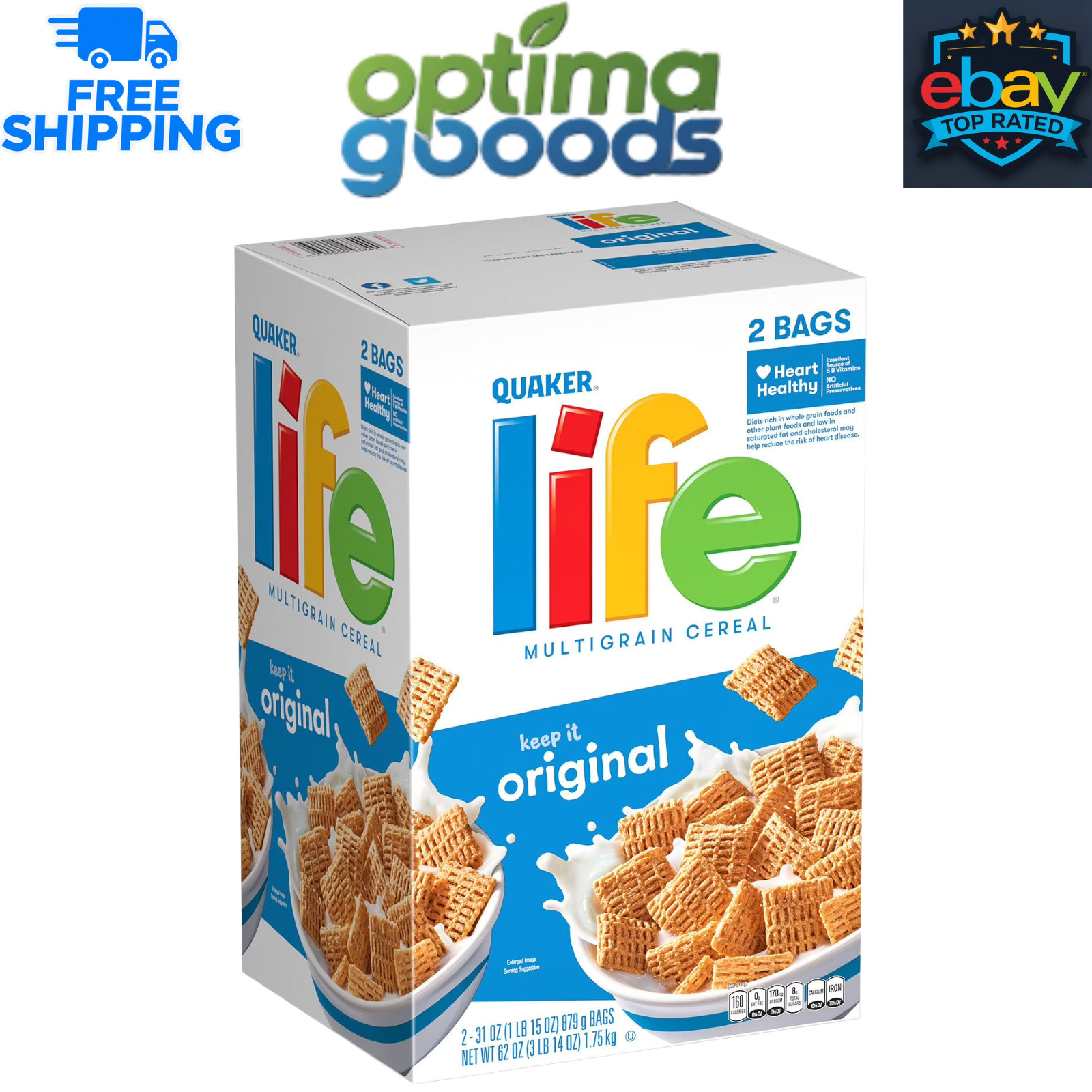 Quaker Life Multigrain Cereal Original – 62 oz. (2 Bags, 31 oz. Each)