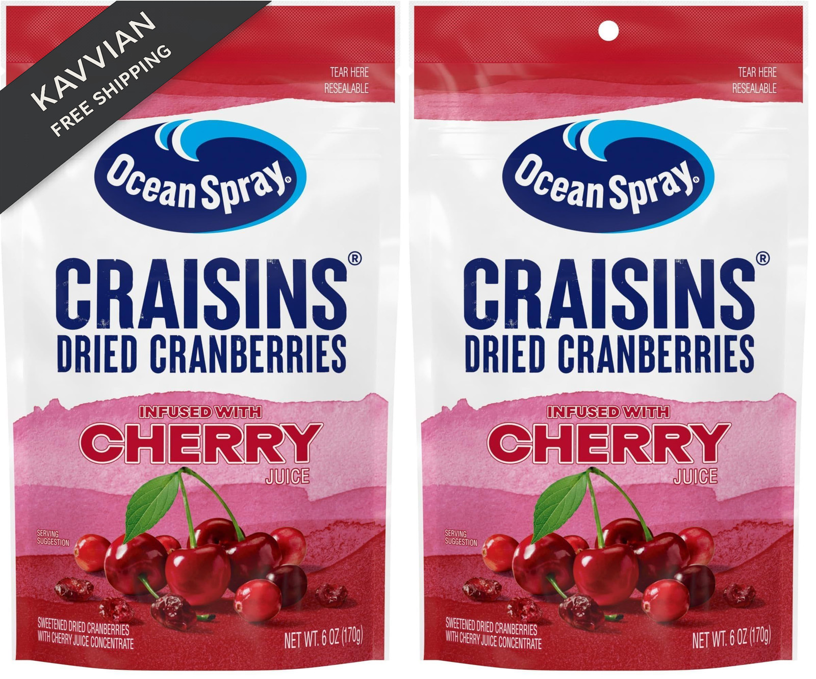 Ocean Spray Craisins Sweetened Dried Cranberries, 6 Ounce Pouch (Pack of 2)